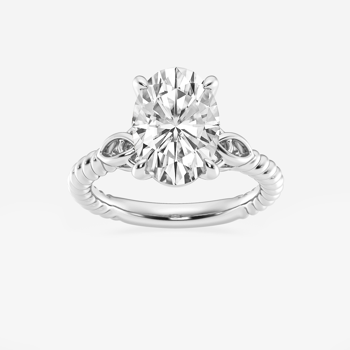 Gilda 3 ctw Oval Lab Grown Diamond Celtic Twist Solitaire Forlovelsesring  Platinum, E, VS1, image size:1200x1200