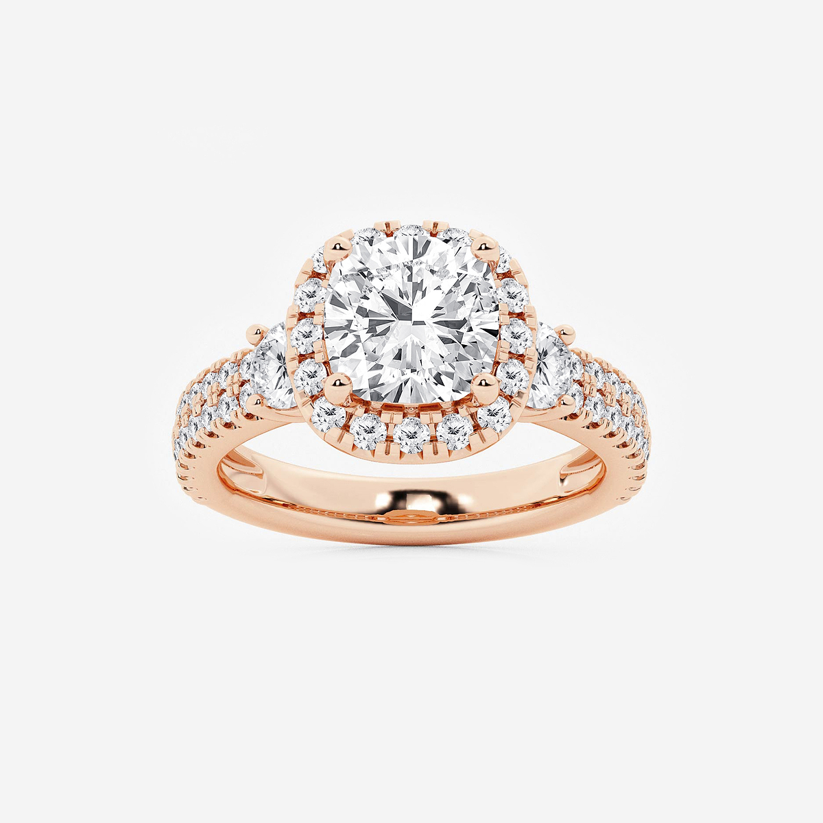 4 ctw Cushion Lab Grown Diamond Double Row Side Stones Halo Engagement Ring
