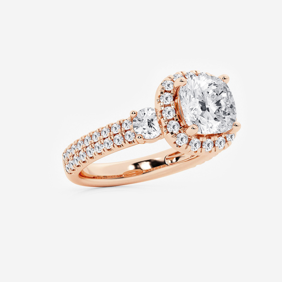 Additional Image 1 for  4 ctw Cushion Lab Grown Diamond Double Row Side Stones Halo Engagement Ring