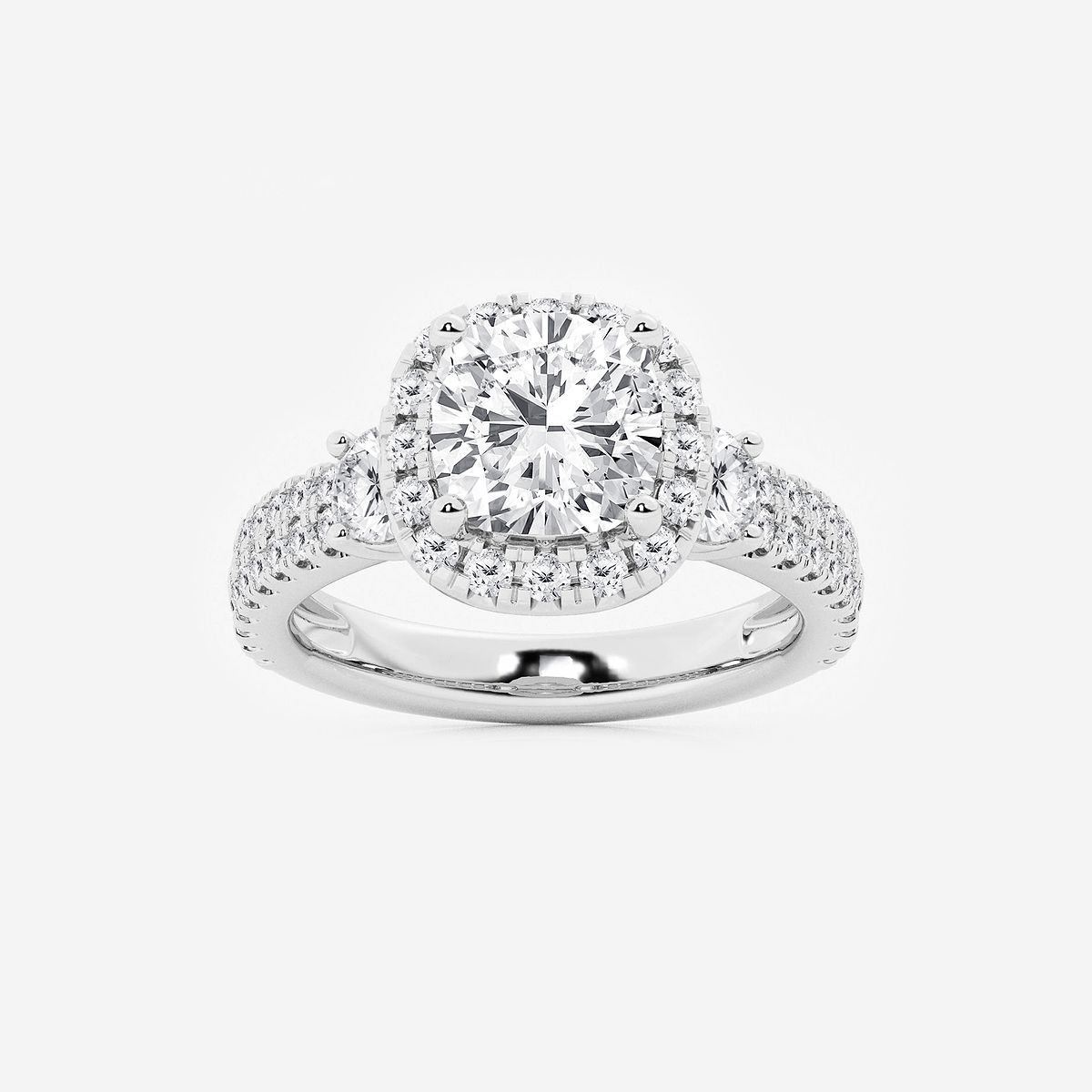 4 ctw Cushion Lab Grown Diamond Double Row Side Stones Halo Engagement Ring