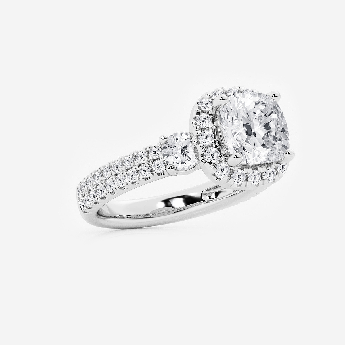 Additional Image 1 for  4 ctw Cushion Lab Grown Diamond Double Row Side Stones Halo Engagement Ring