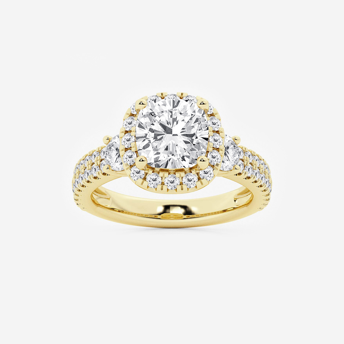4 ctw Cushion Lab Grown Diamond Double Row Side Stones Halo Engagement Ring
