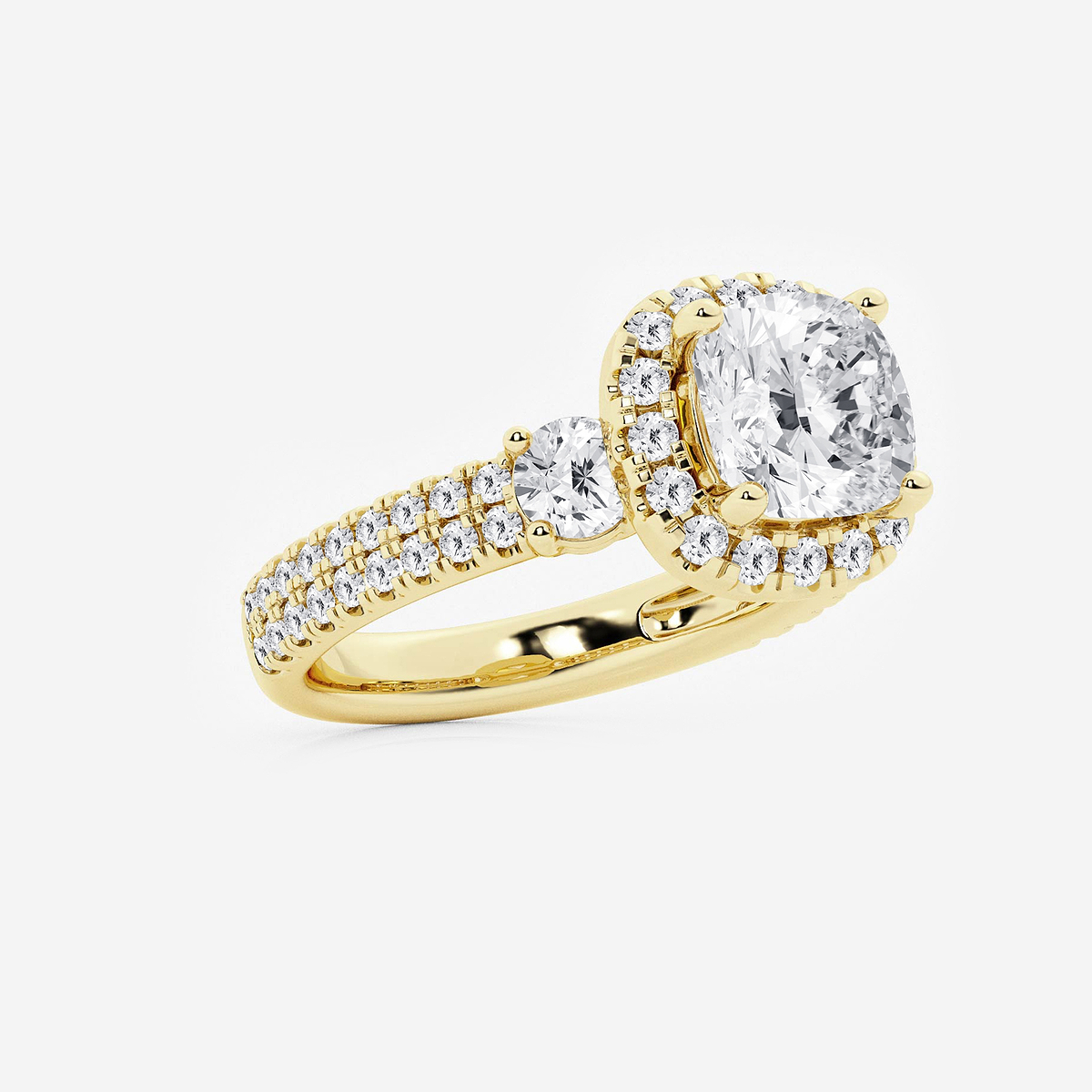 Additional Image 1 for  4 ctw Cushion Lab Grown Diamond Double Row Side Stones Halo Engagement Ring