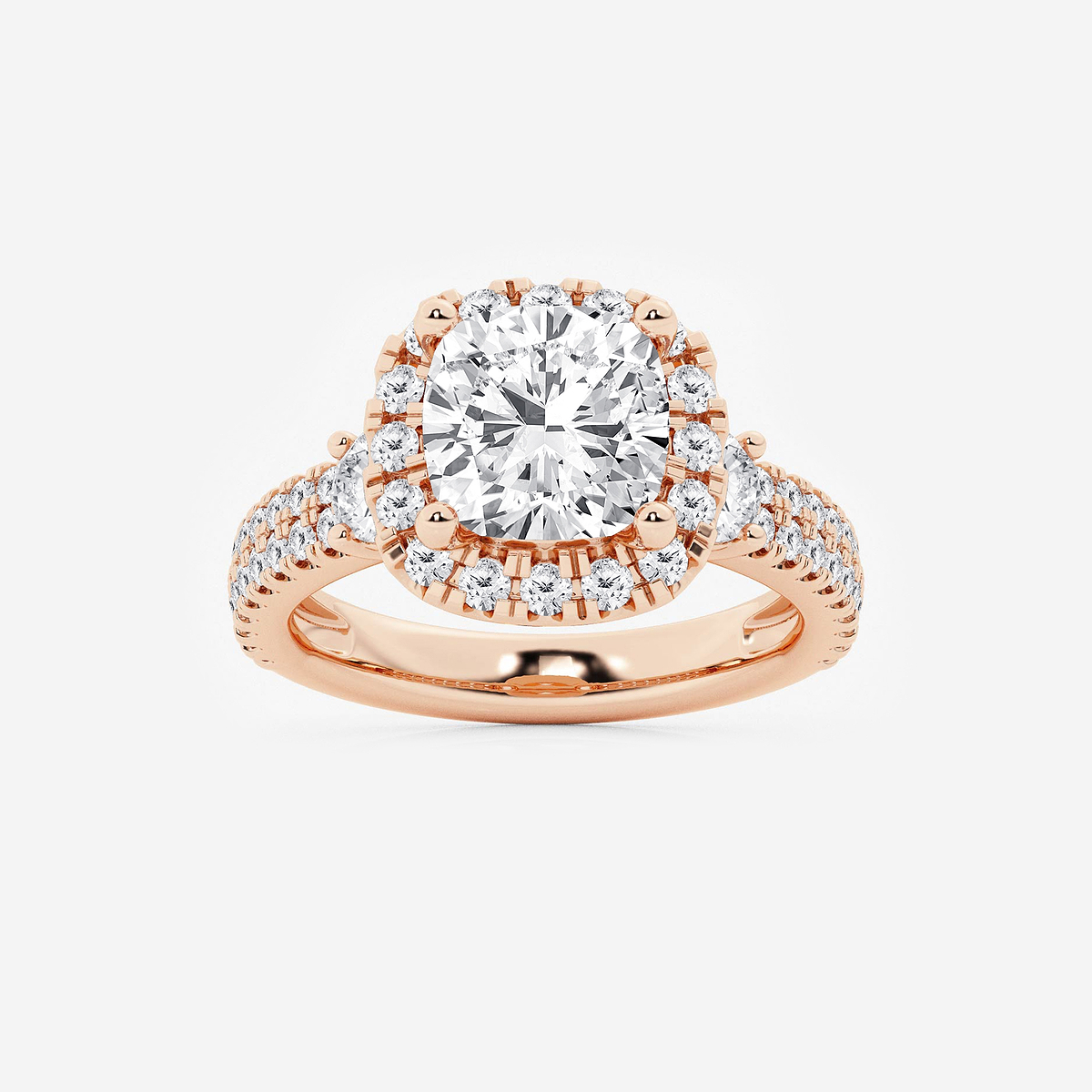 4 3/4 ctw Cushion Lab Grown Diamond Double Row Side Stones Halo Engagement Ring