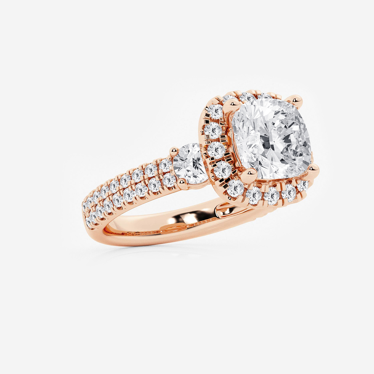 Additional Image 1 for  4 3/4 ctw Cushion Lab Grown Diamond Double Row Side Stones Halo Engagement Ring
