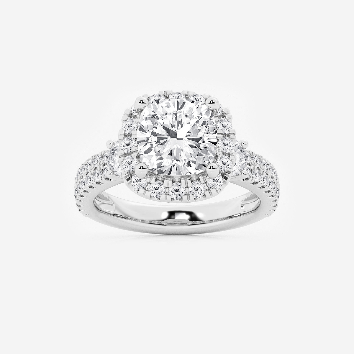 4 3/4 ctw Cushion Lab Grown Diamond Double Row Side Stones Halo Engagement Ring