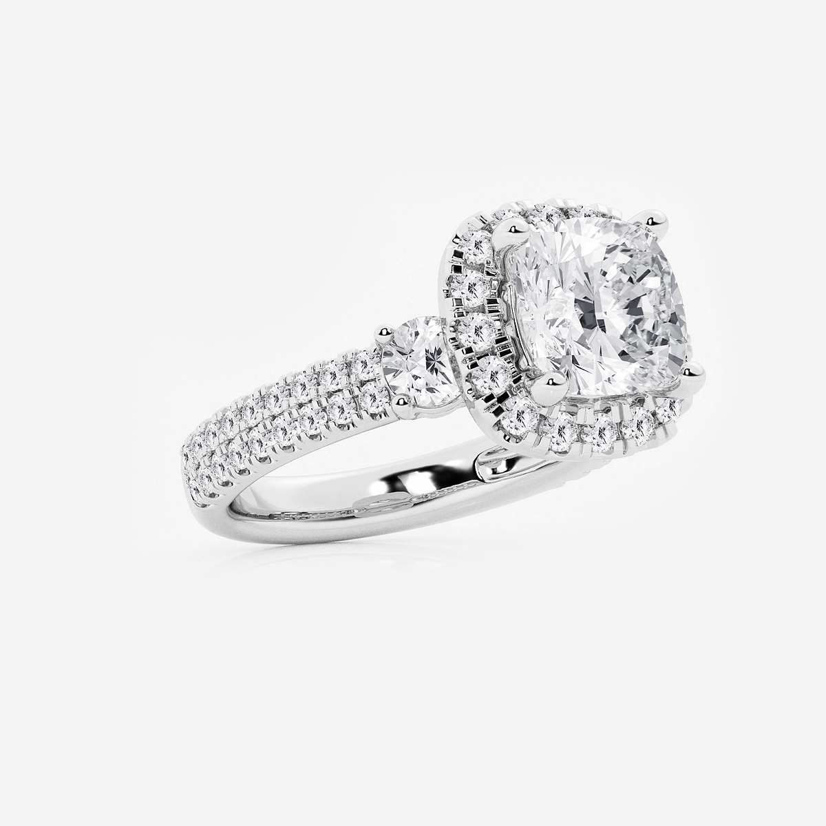 Additional Image 1 for  4 3/4 ctw Cushion Lab Grown Diamond Double Row Side Stones Halo Engagement Ring
