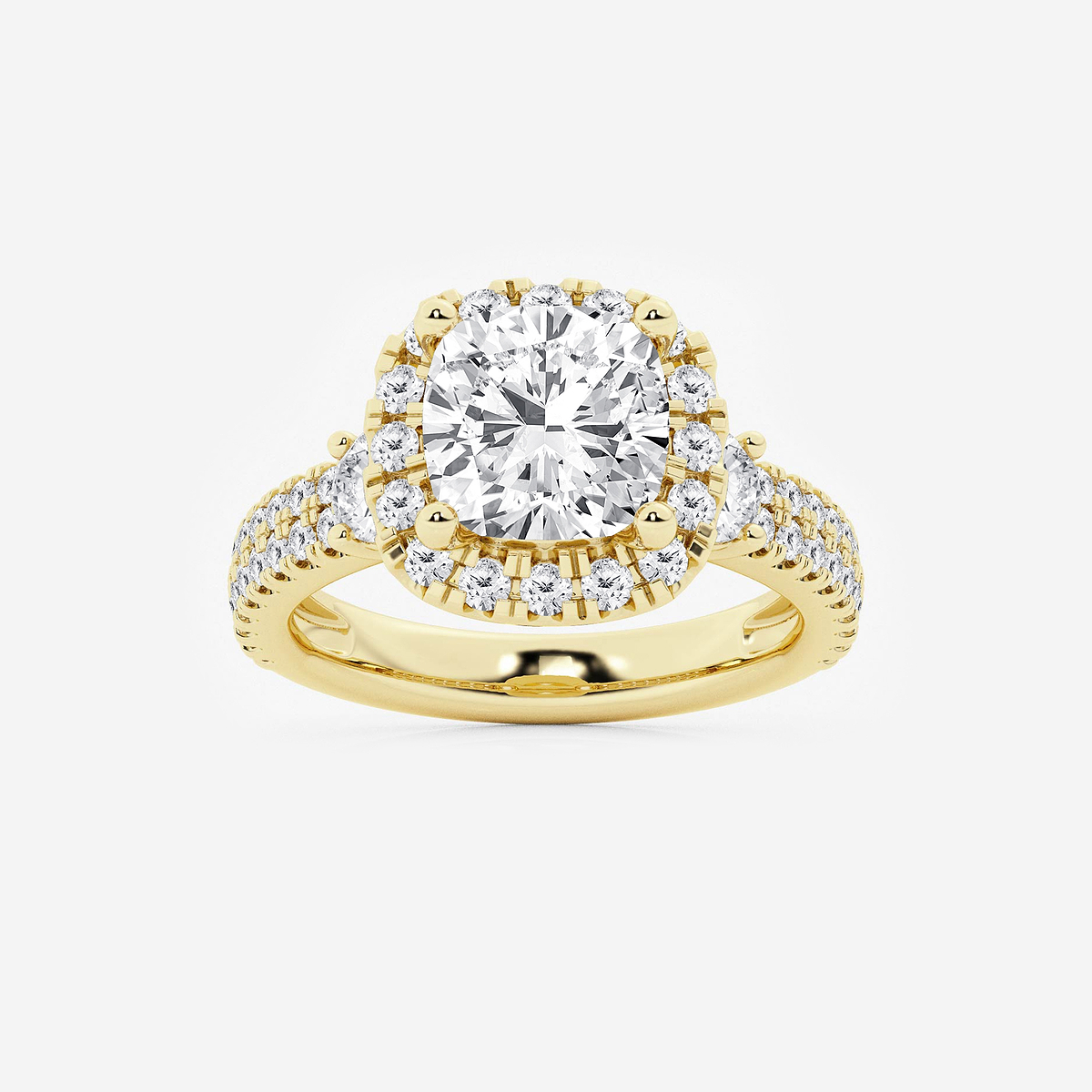 4 3/4 ctw Cushion Lab Grown Diamond Double Row Side Stones Halo Engagement Ring