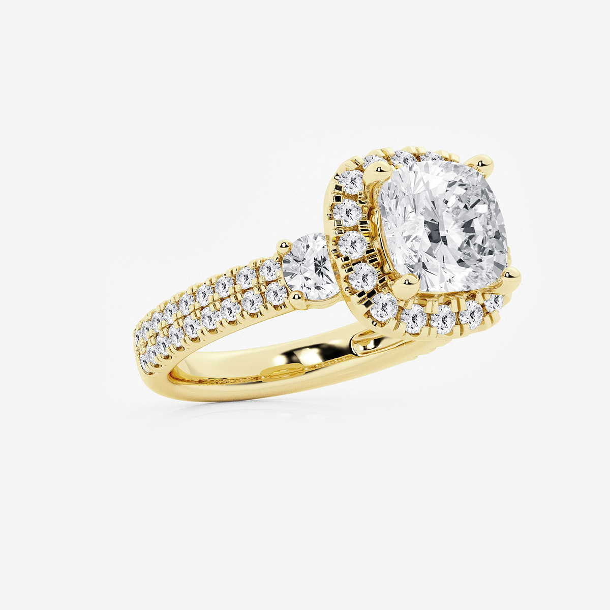 Additional Image 1 for  4 3/4 ctw Cushion Lab Grown Diamond Double Row Side Stones Halo Engagement Ring