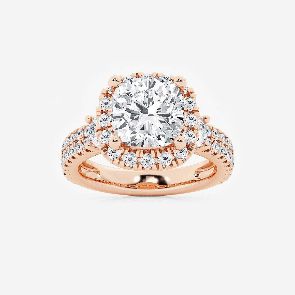 6 ctw Cushion Lab Grown Diamond Double Row Side Stones Halo Engagement Ring