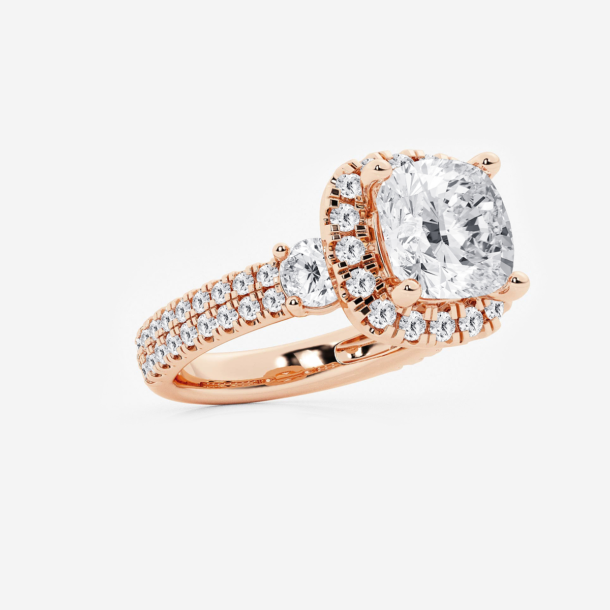 Additional Image 1 for  6 ctw Cushion Lab Grown Diamond Double Row Side Stones Halo Engagement Ring
