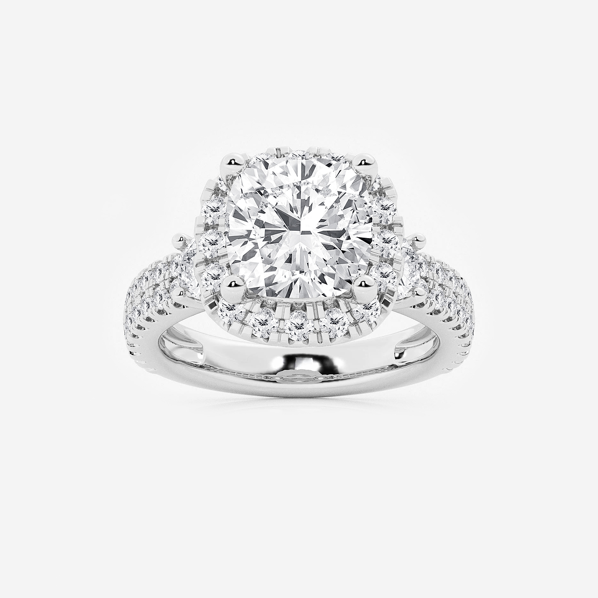 6 ctw Cushion Lab Grown Diamond Double Row Side Stones Halo Engagement Ring
