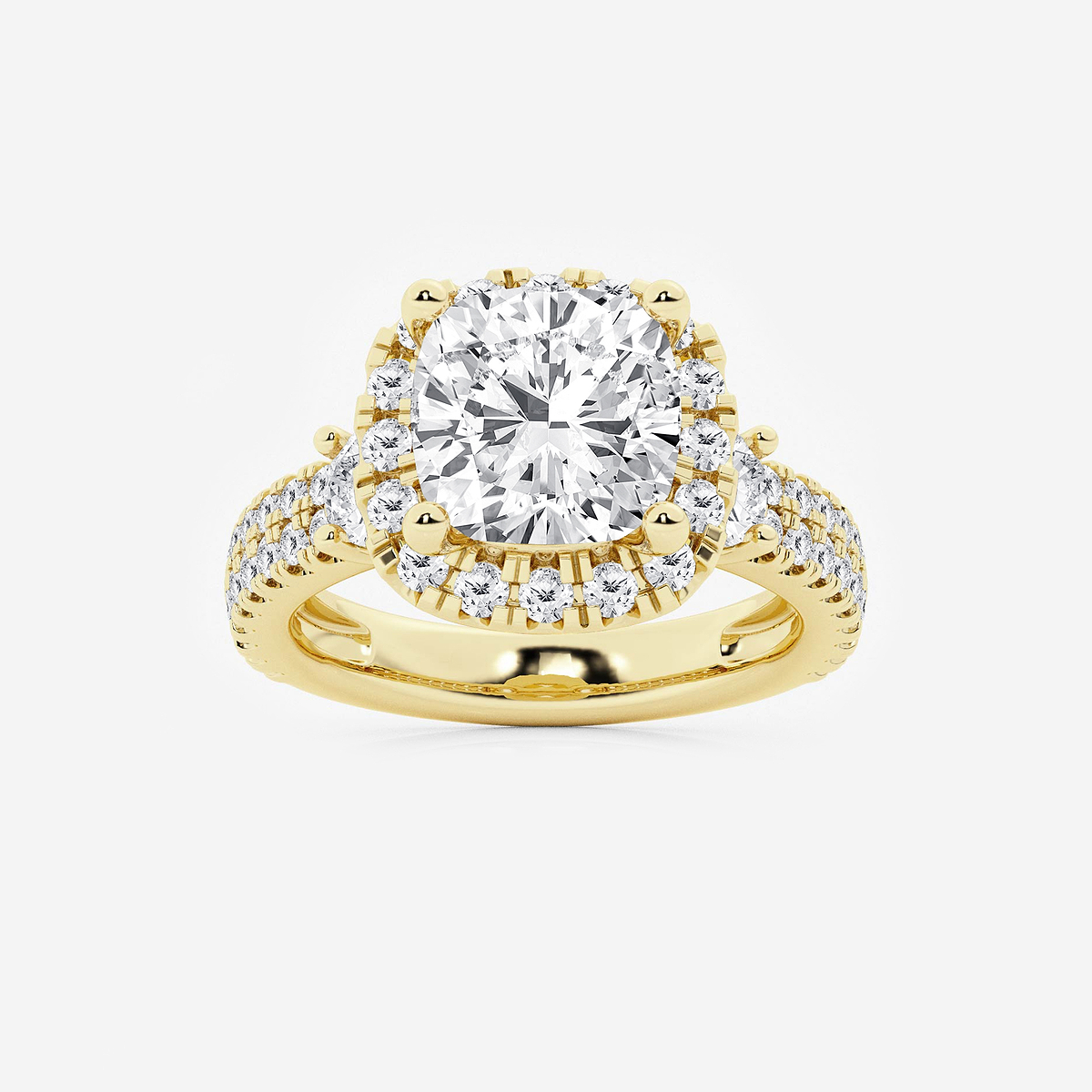6 ctw Cushion Lab Grown Diamond Double Row Side Stones Halo Engagement Ring