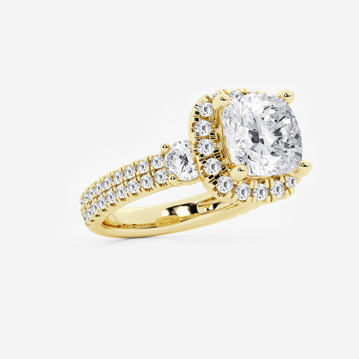 Additional Image 1 for  6 ctw Cushion Lab Grown Diamond Double Row Side Stones Halo Engagement Ring