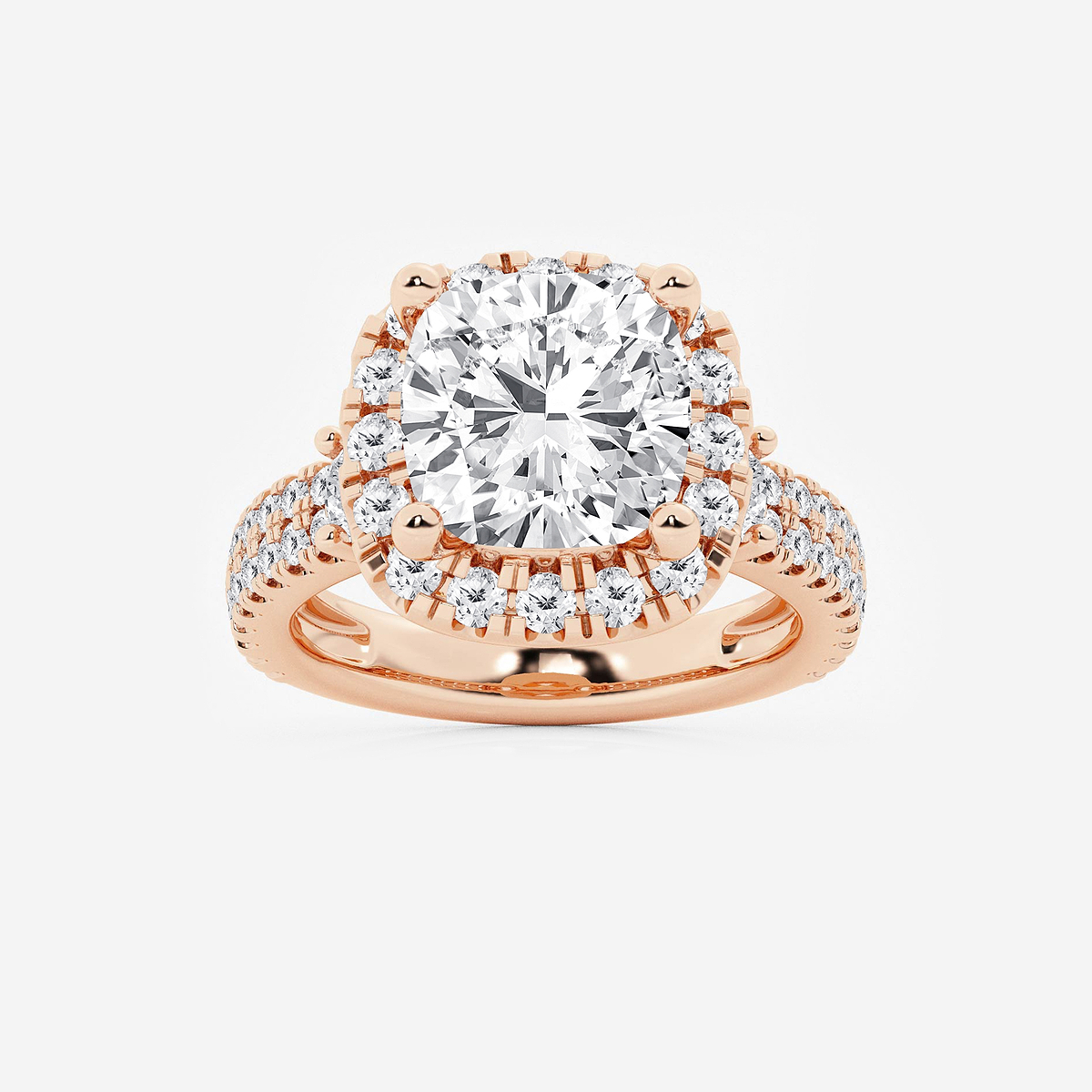 7 ctw Cushion Lab Grown Diamond Double Row Side Stones Halo Engagement Ring