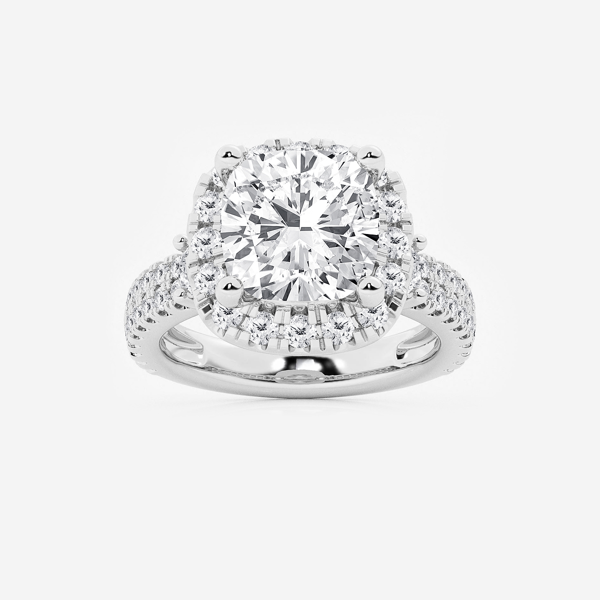 7 ctw Cushion Lab Grown Diamond Double Row Side Stones Halo Engagement Ring