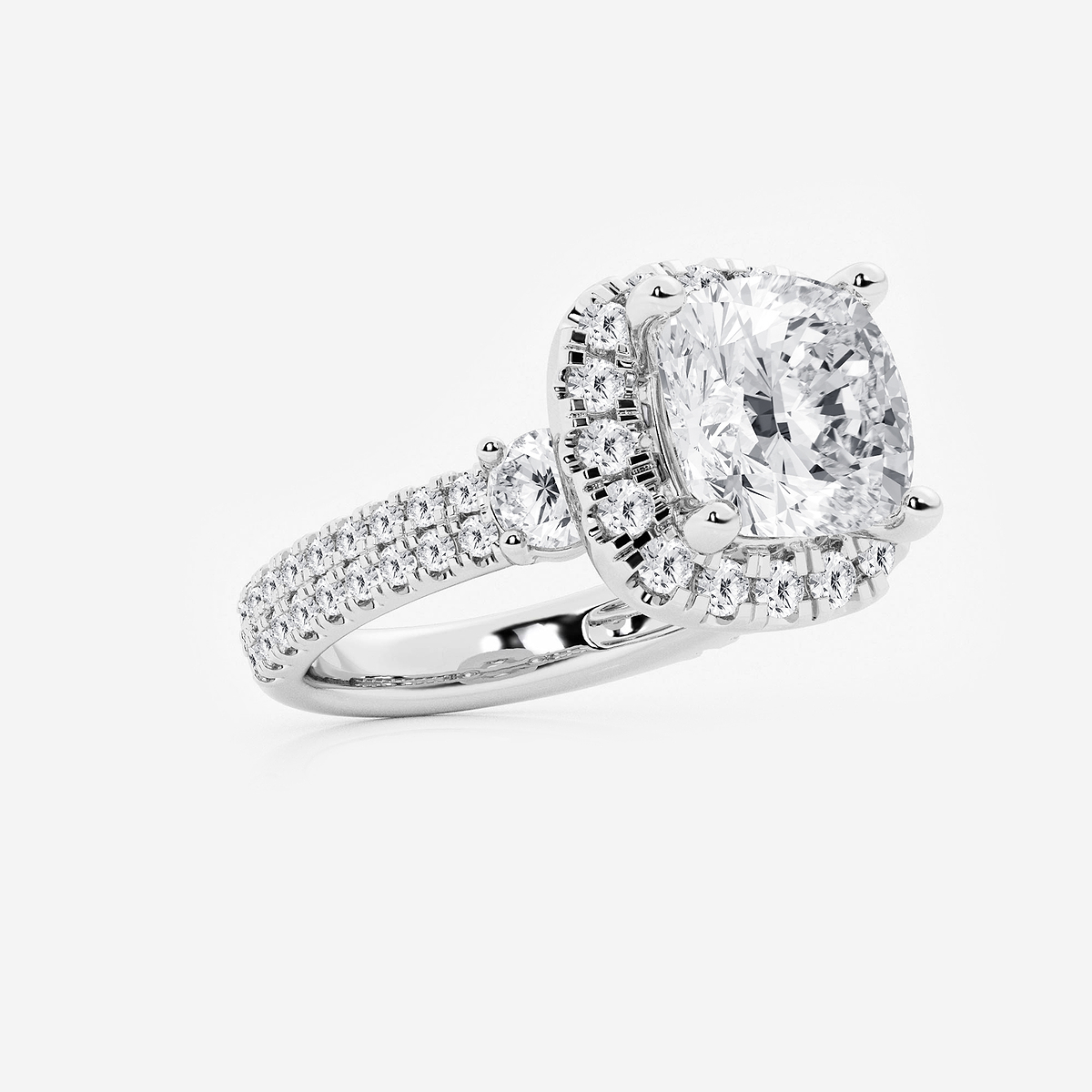 Additional Image 1 for  7 ctw Cushion Lab Grown Diamond Double Row Side Stones Halo Engagement Ring