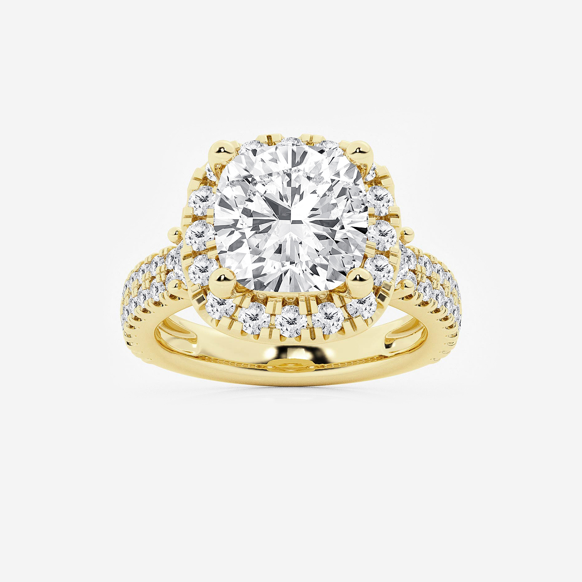 7 ctw Cushion Lab Grown Diamond Double Row Side Stones Halo Engagement Ring
