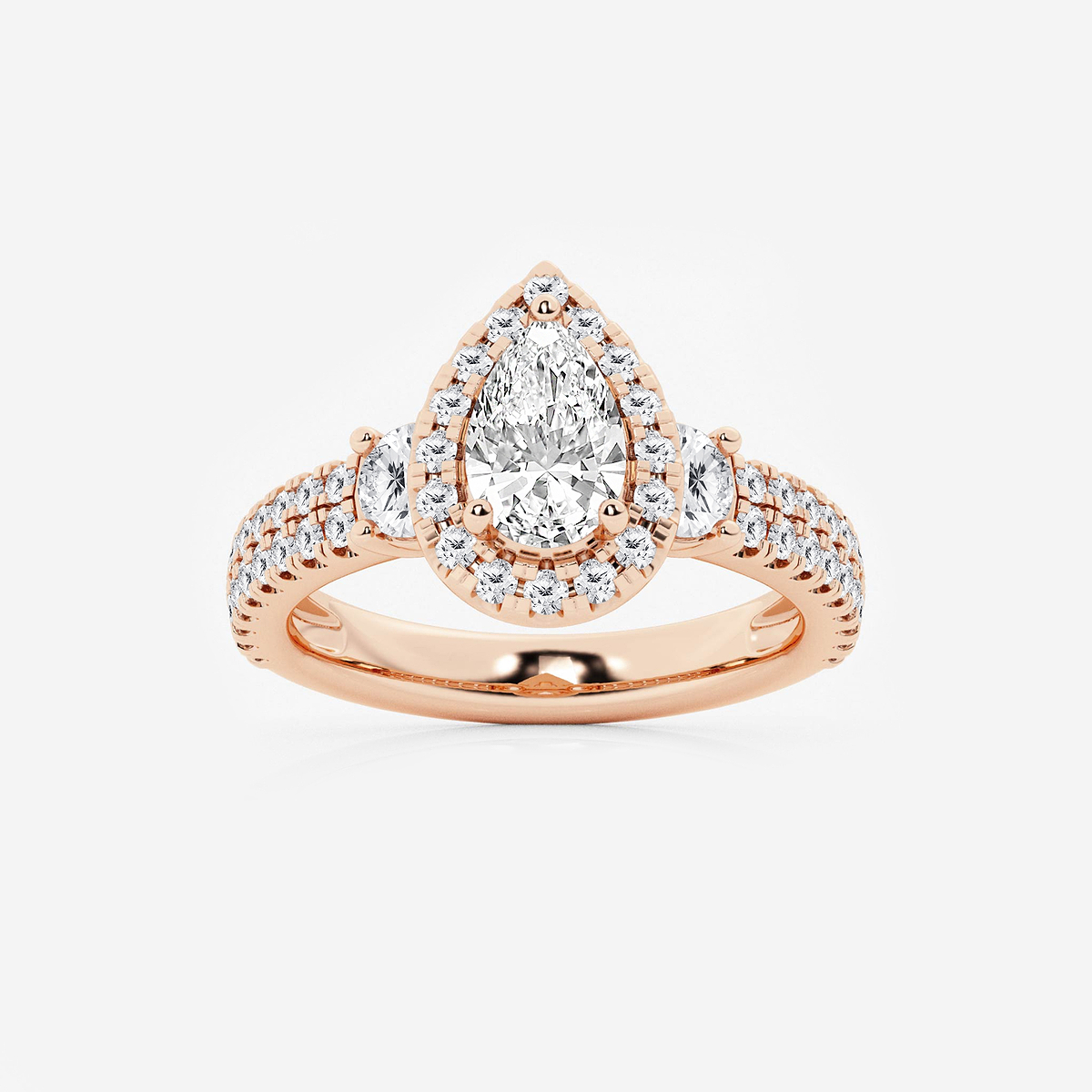 2 1/6 ctw Pear Lab Grown Diamond Double Row Side Stones Halo Engagement Ring