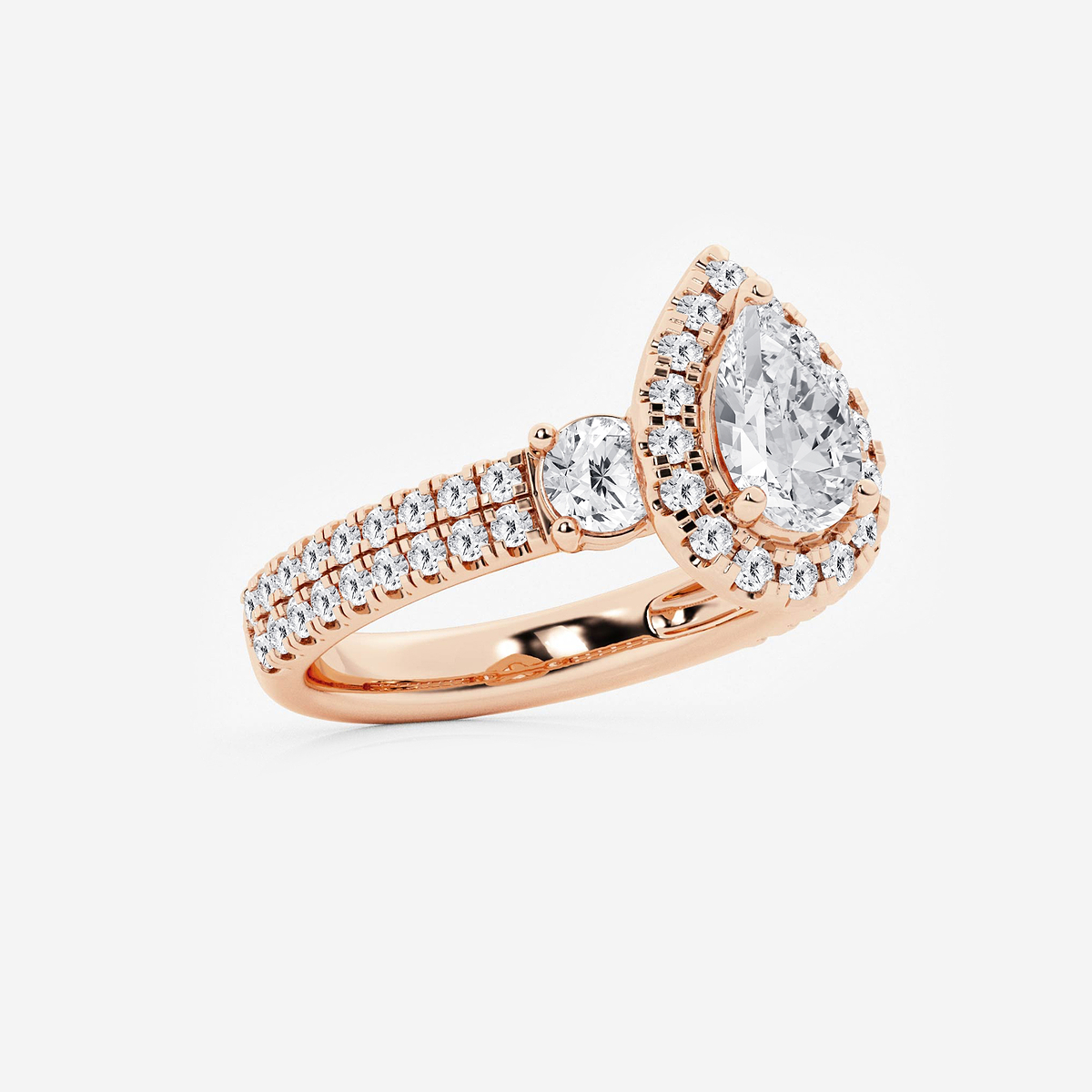 Additional Image 1 for  2 1/6 ctw Pear Lab Grown Diamond Double Row Side Stones Halo Engagement Ring