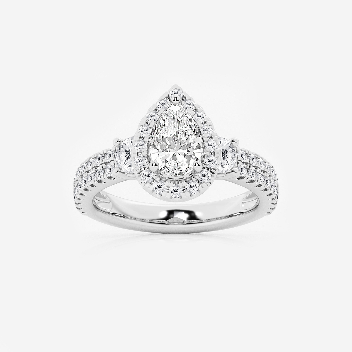 2 1/6 ctw Pear Lab Grown Diamond Double Row Side Stones Halo Engagement Ring