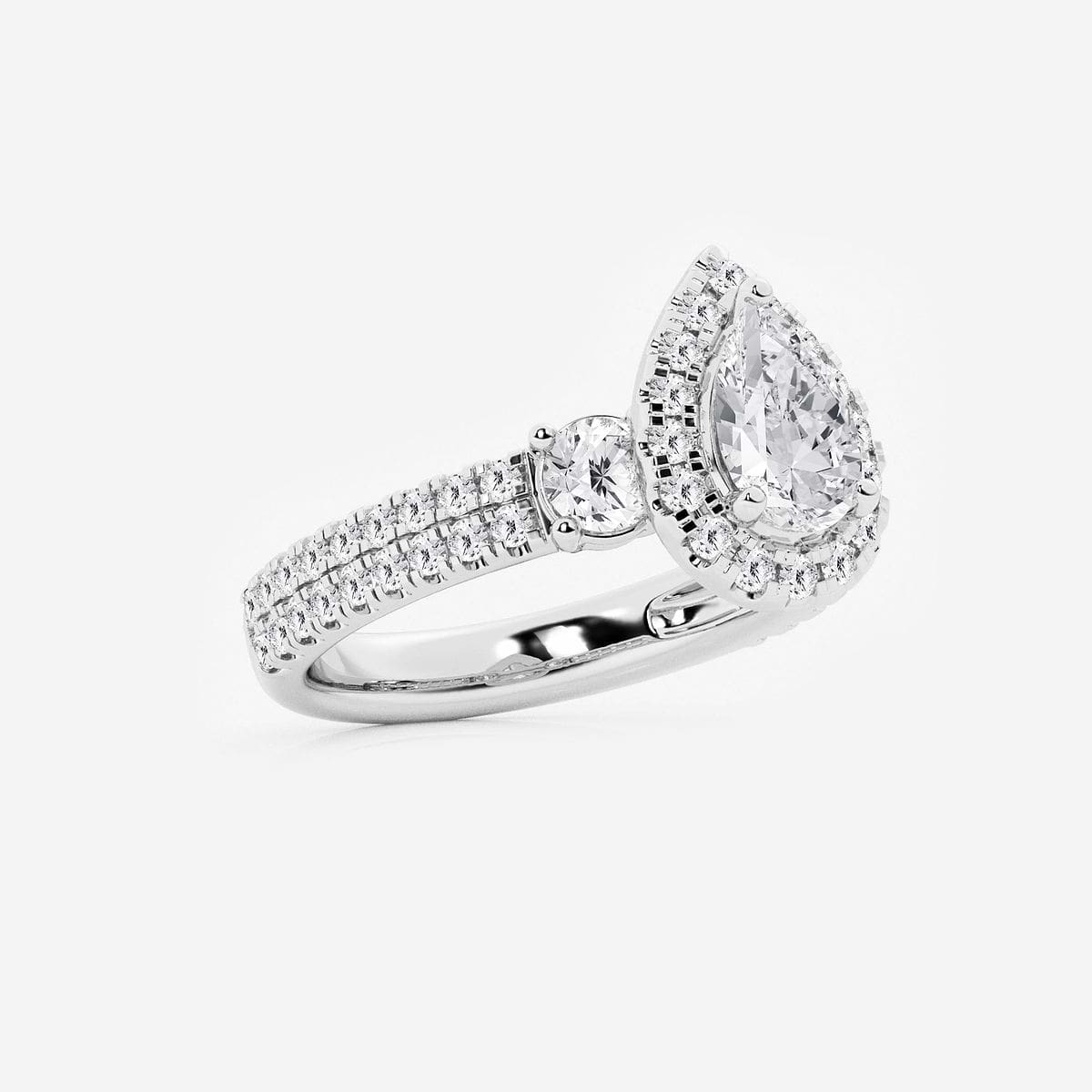 2 1/6 ctw Pear Lab Grown Diamond Double Row Side Stones Halo Engagement Ring 14K White Gold, E, VS1