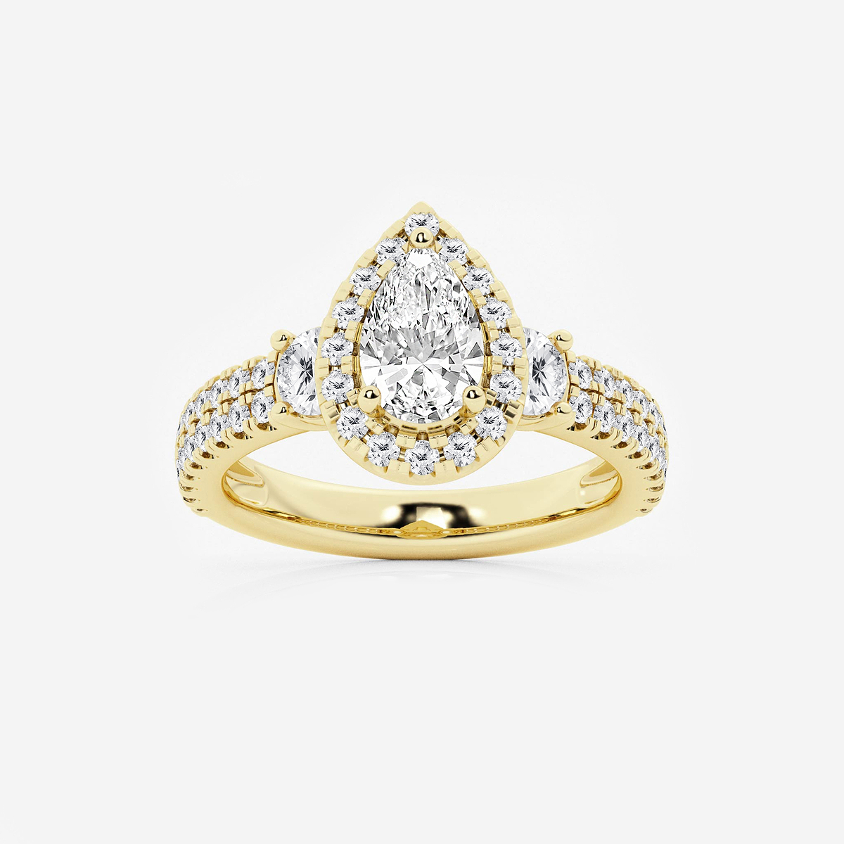 2 1/6 ctw Pear Lab Grown Diamond Double Row Side Stones Halo Engagement Ring