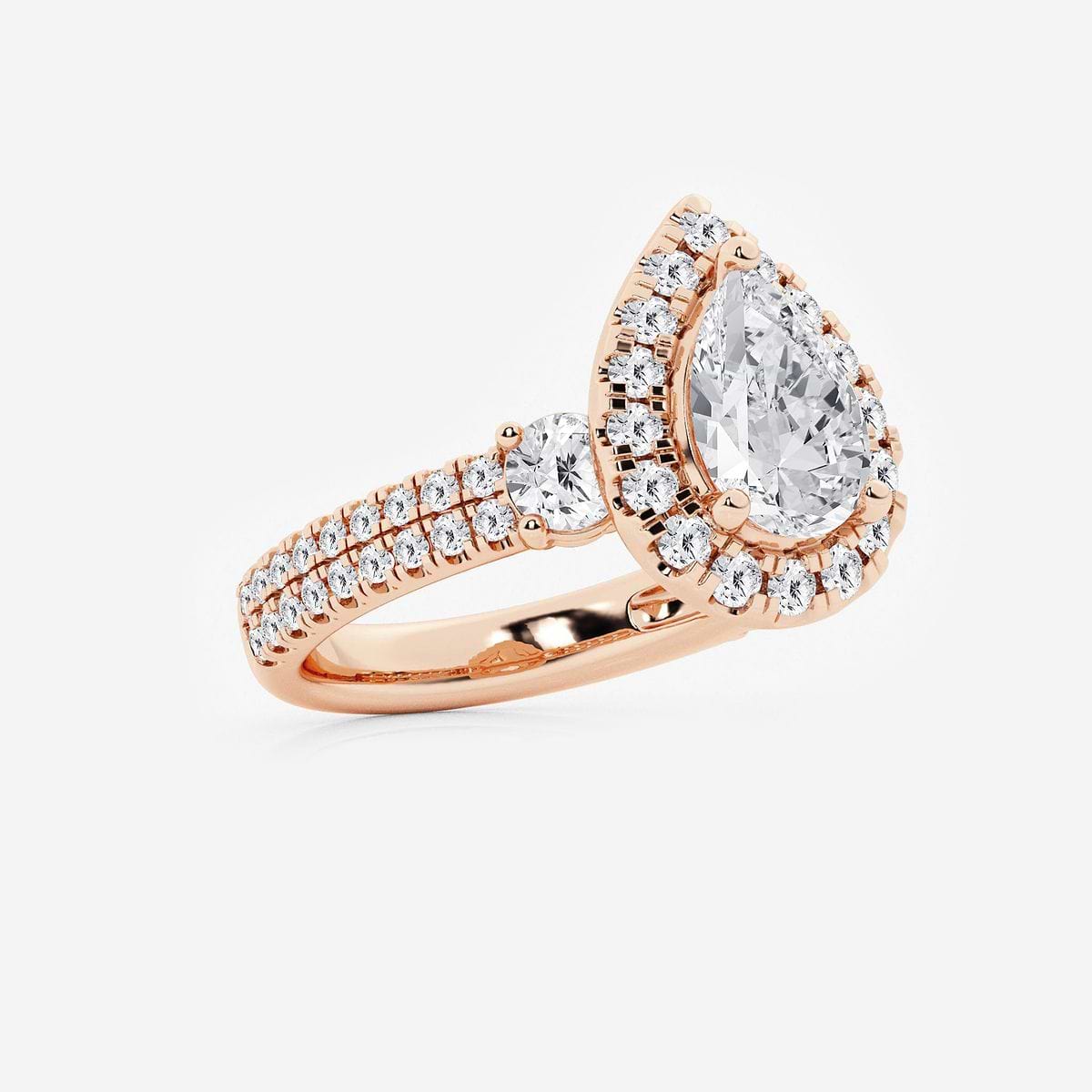 3 1/4 ctw Pear Lab Grown Diamond Double Row Side Stones Halo Engagement Ring 14K Rose Gold, D, VVS