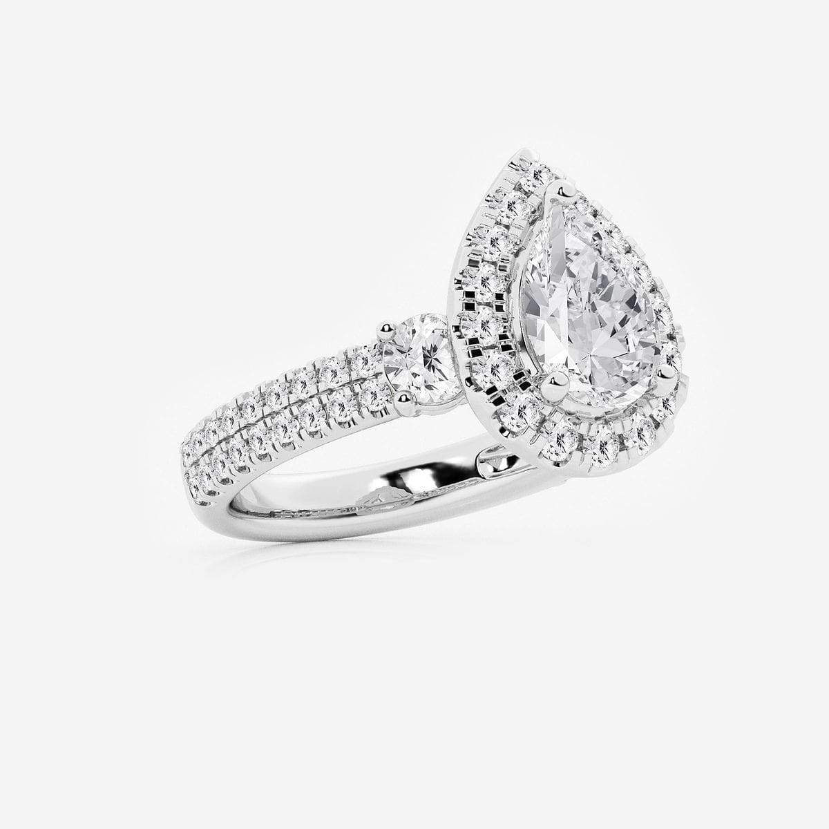 3 1/4 ctw Pear Lab Grown Diamond Double Row Side Stones Halo Engagement Ring Platinum, D, VVS
