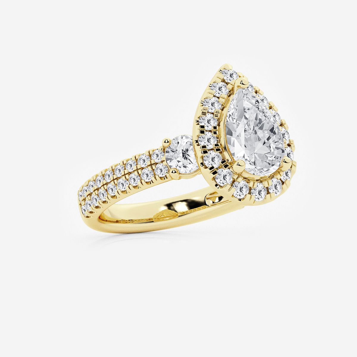 Additional Image 1 for  4 ctw Pear Lab Grown Diamond Double Row Side Stones Halo Engagement Ring