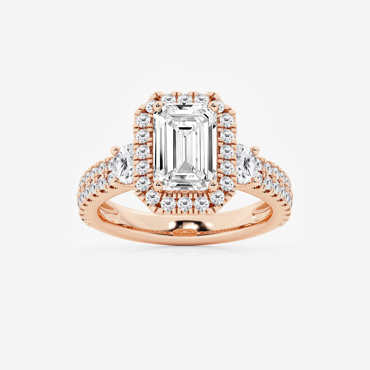 4 ctw Emerald Lab Grown Diamond Double Row Side Stones Halo Engagement Ring