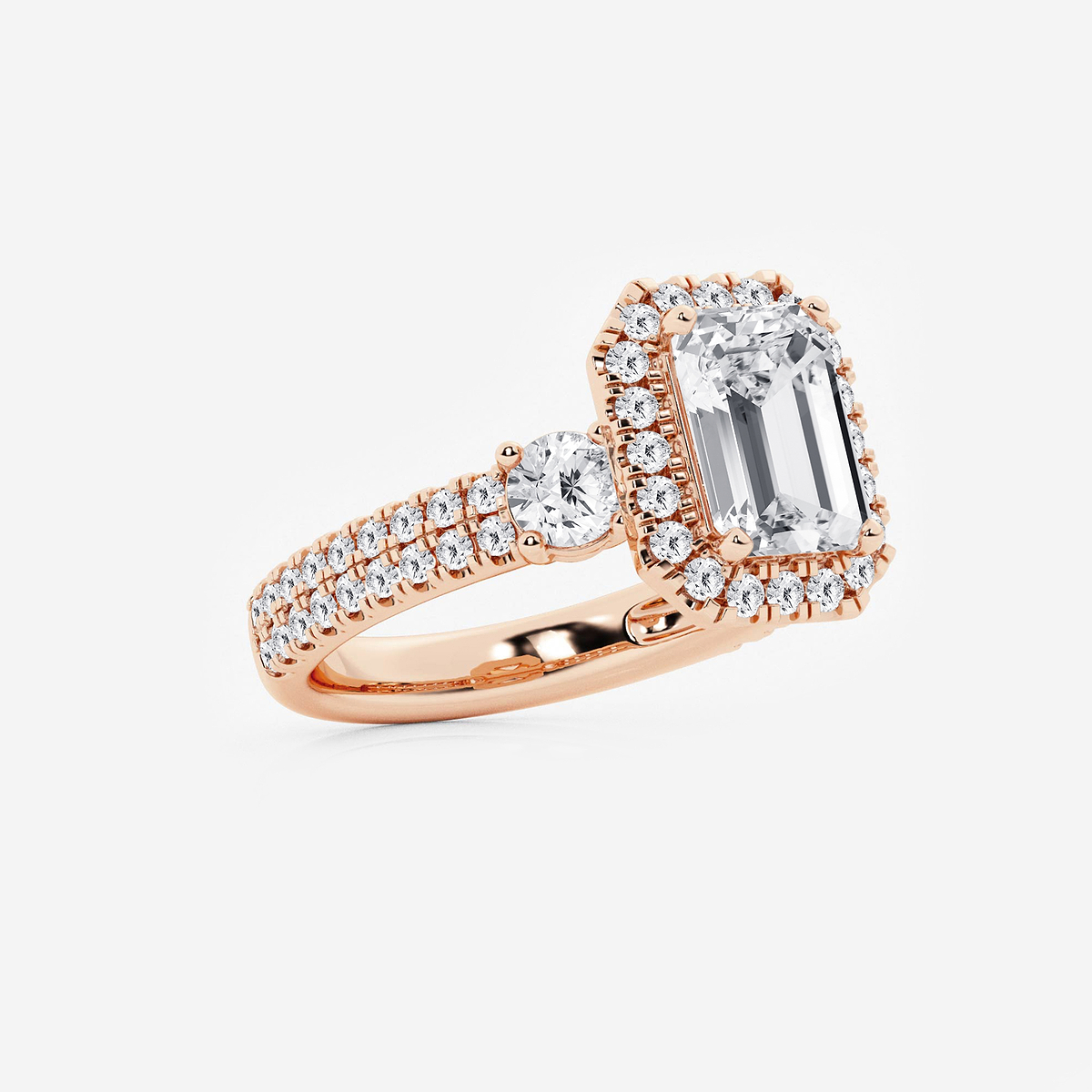 Additional Image 1 for  4 ctw Emerald Lab Grown Diamond Double Row Side Stones Halo Engagement Ring