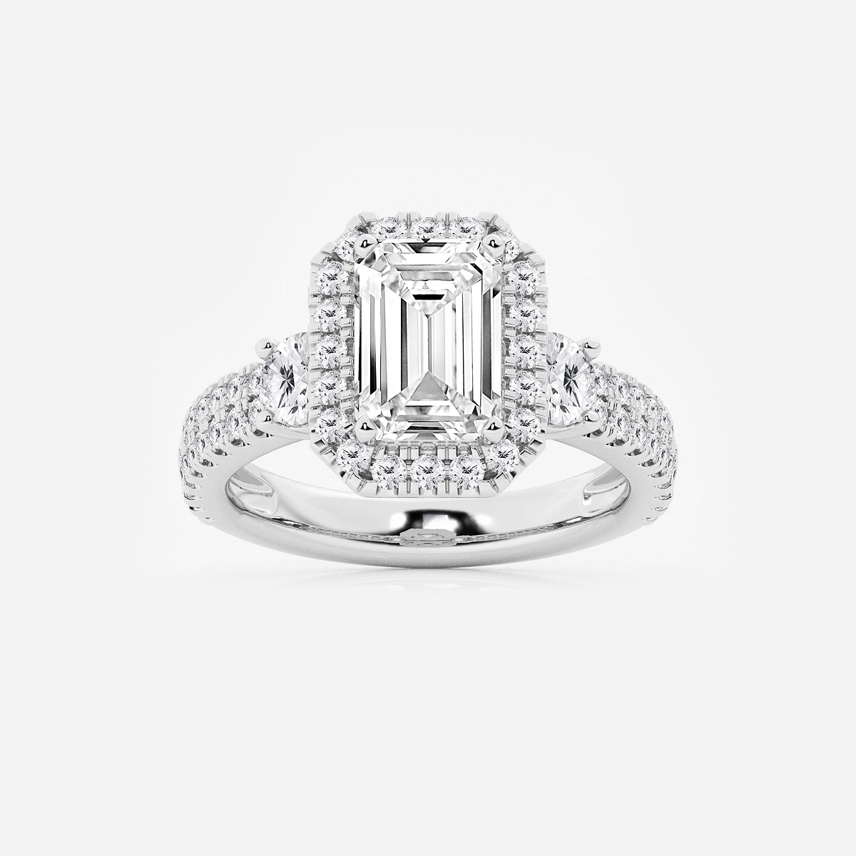 4 ctw Emerald Lab Grown Diamond Double Row Side Stones Halo Engagement Ring