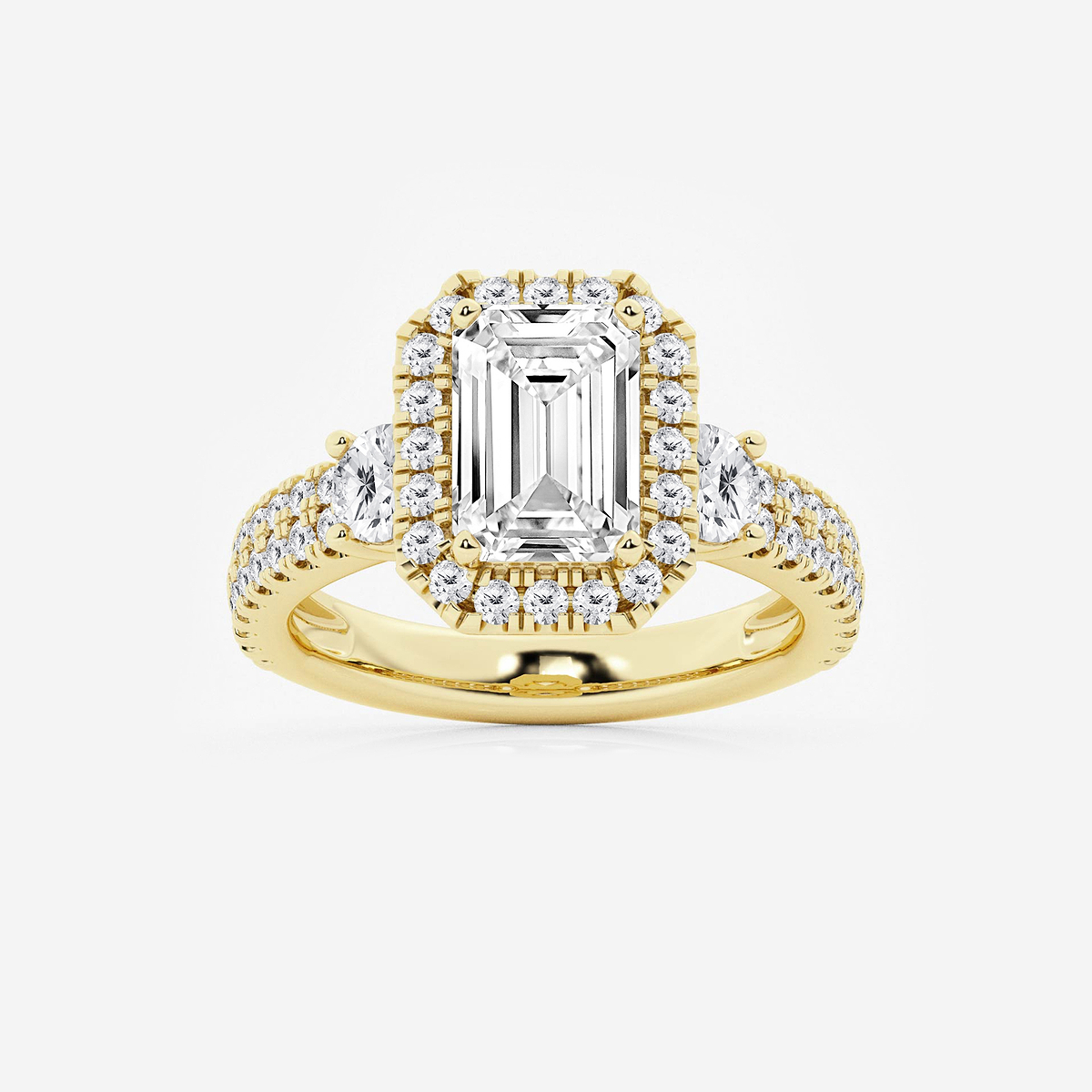 4 ctw Emerald Lab Grown Diamond Double Row Side Stones Halo Engagement Ring
