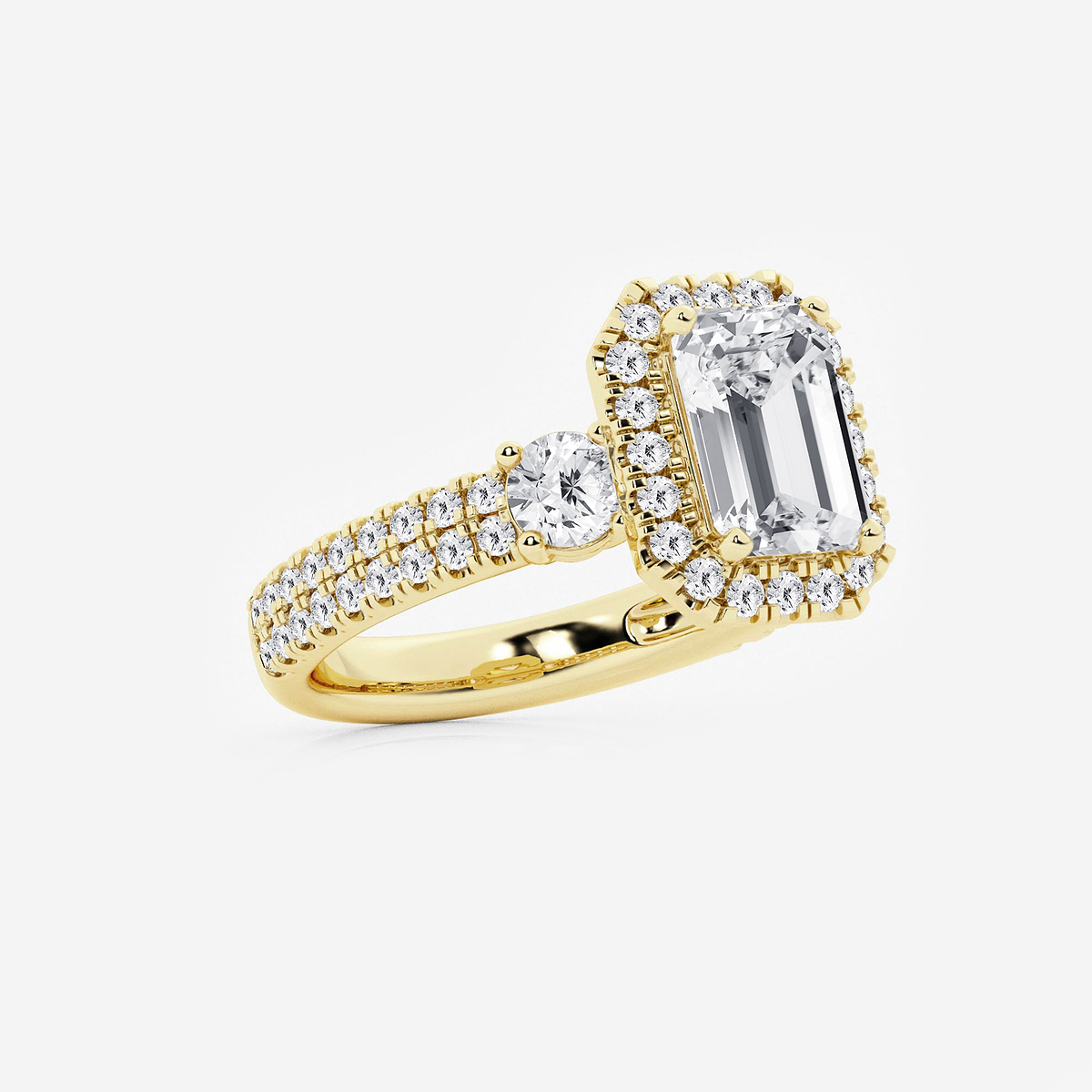 Additional Image 1 for  4 ctw Emerald Lab Grown Diamond Double Row Side Stones Halo Engagement Ring