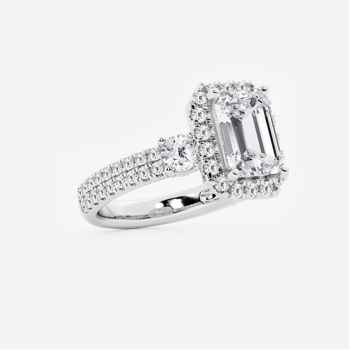 Additional Image 1 for  4 3/4 ctw Emerald Lab Grown Diamond Double Row Side Stones Halo Engagement Ring