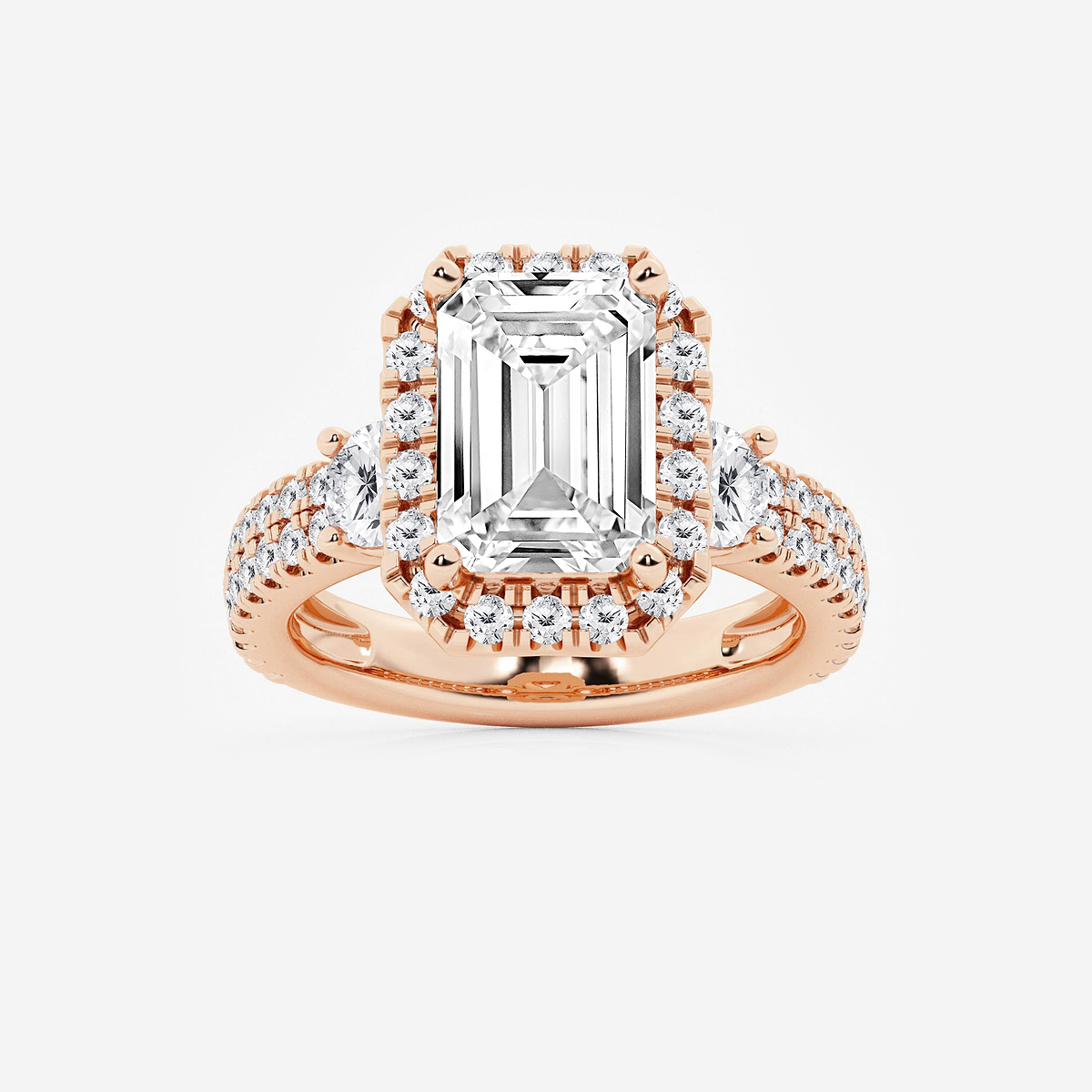 6 ctw Emerald Lab Grown Diamond Double Row Side Stones Halo Engagement Ring