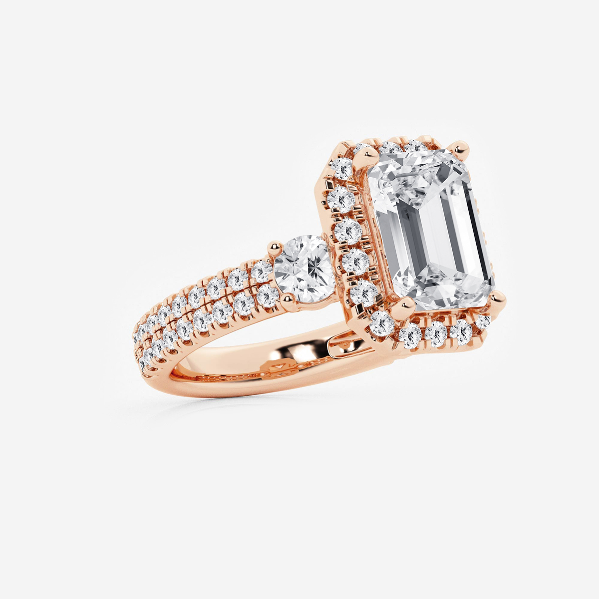 Additional Image 1 for  6 ctw Emerald Lab Grown Diamond Double Row Side Stones Halo Engagement Ring