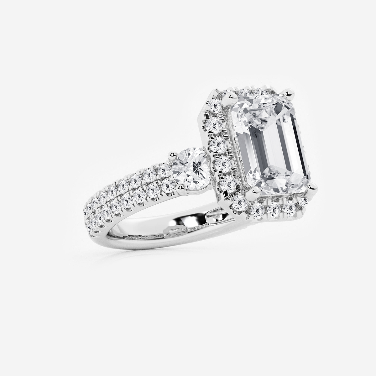 Additional Image 1 for  6 ctw Emerald Lab Grown Diamond Double Row Side Stones Halo Engagement Ring