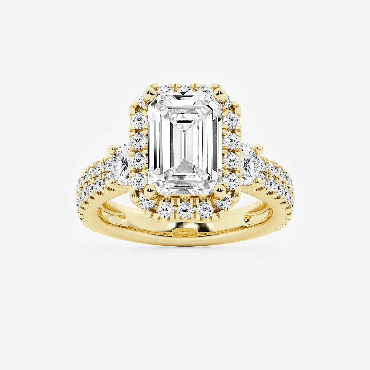6 ctw Emerald Lab Grown Diamond Double Row Side Stones Halo Engagement Ring