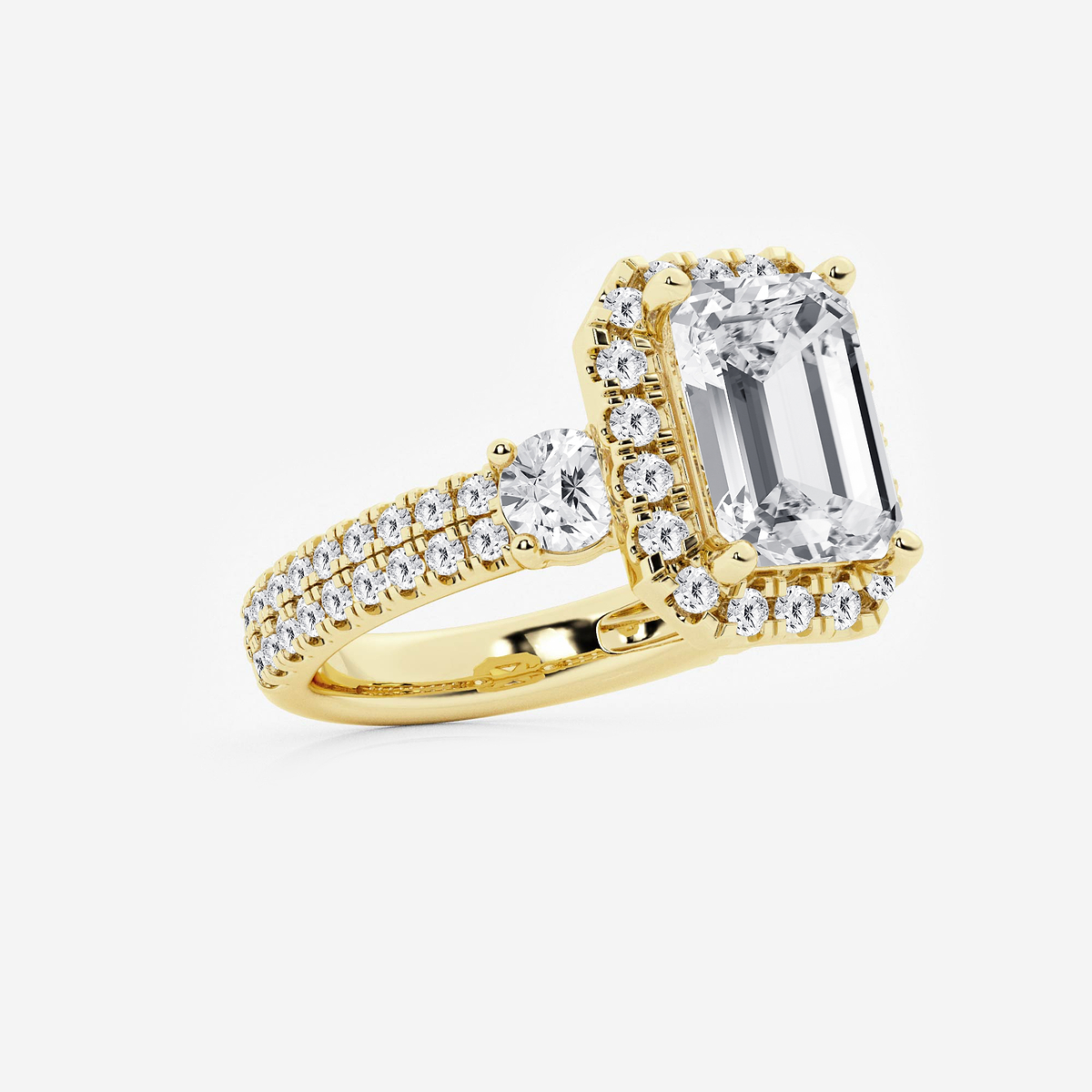 Additional Image 1 for  6 ctw Emerald Lab Grown Diamond Double Row Side Stones Halo Engagement Ring
