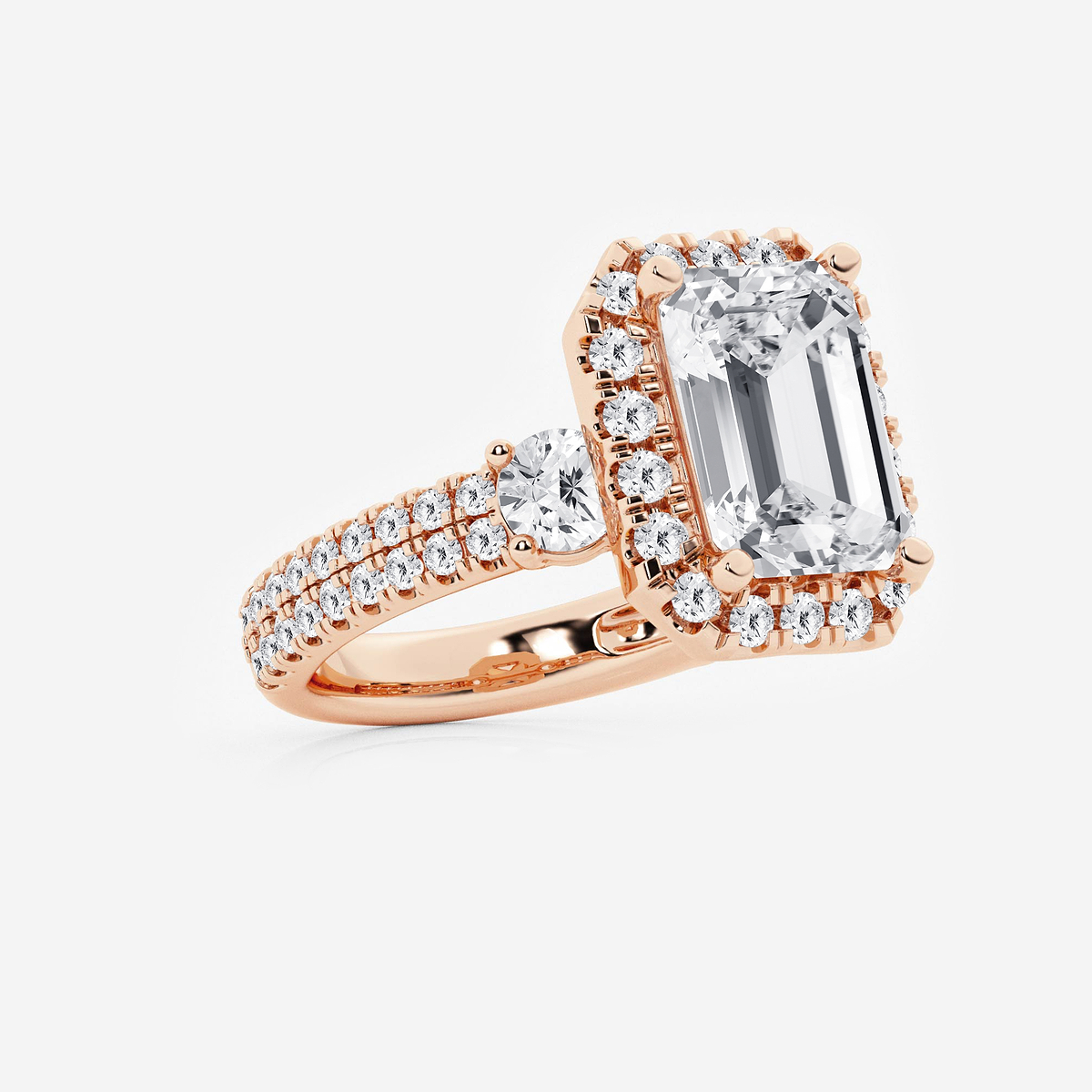 Additional Image 1 for  7 ctw Emerald Lab Grown Diamond Double Row Side Stones Halo Engagement Ring