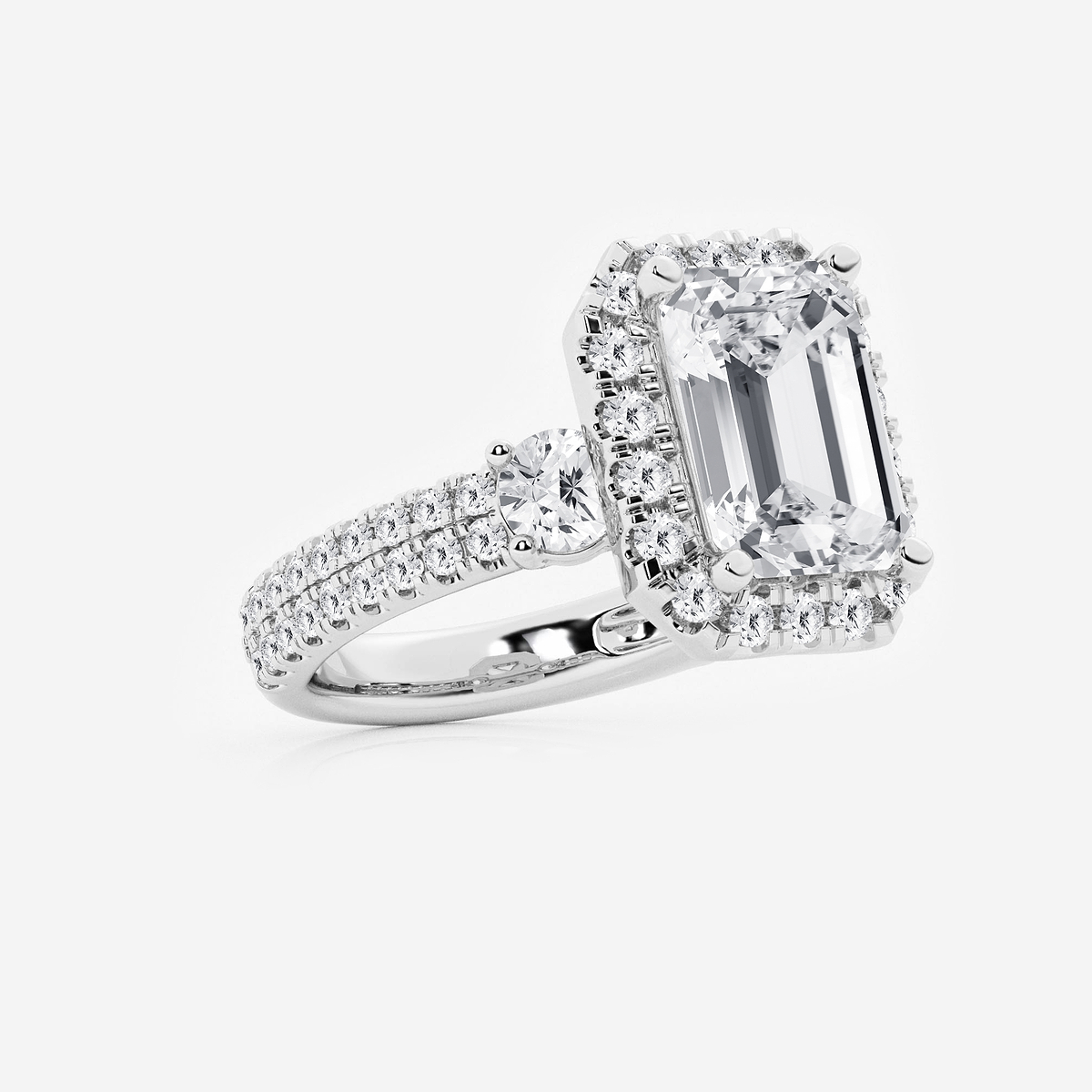 Additional Image 1 for  7 ctw Emerald Lab Grown Diamond Double Row Side Stones Halo Engagement Ring