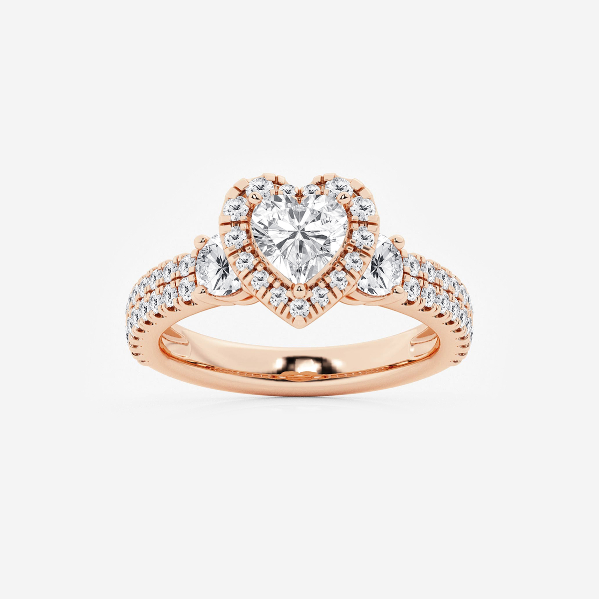 2 1/6 ctw Heart Lab Grown Diamond Double Row Side Stones Halo Engagement Ring