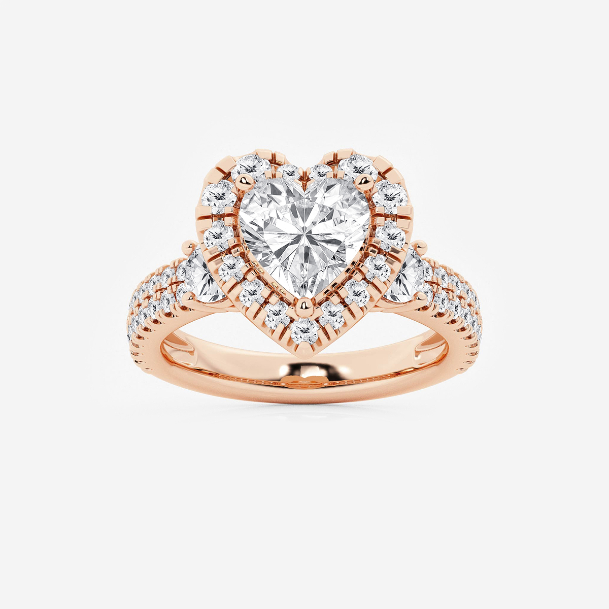 3 1/4 ctw Heart Lab Grown Diamond Double Row Side Stones Halo Engagement Ring