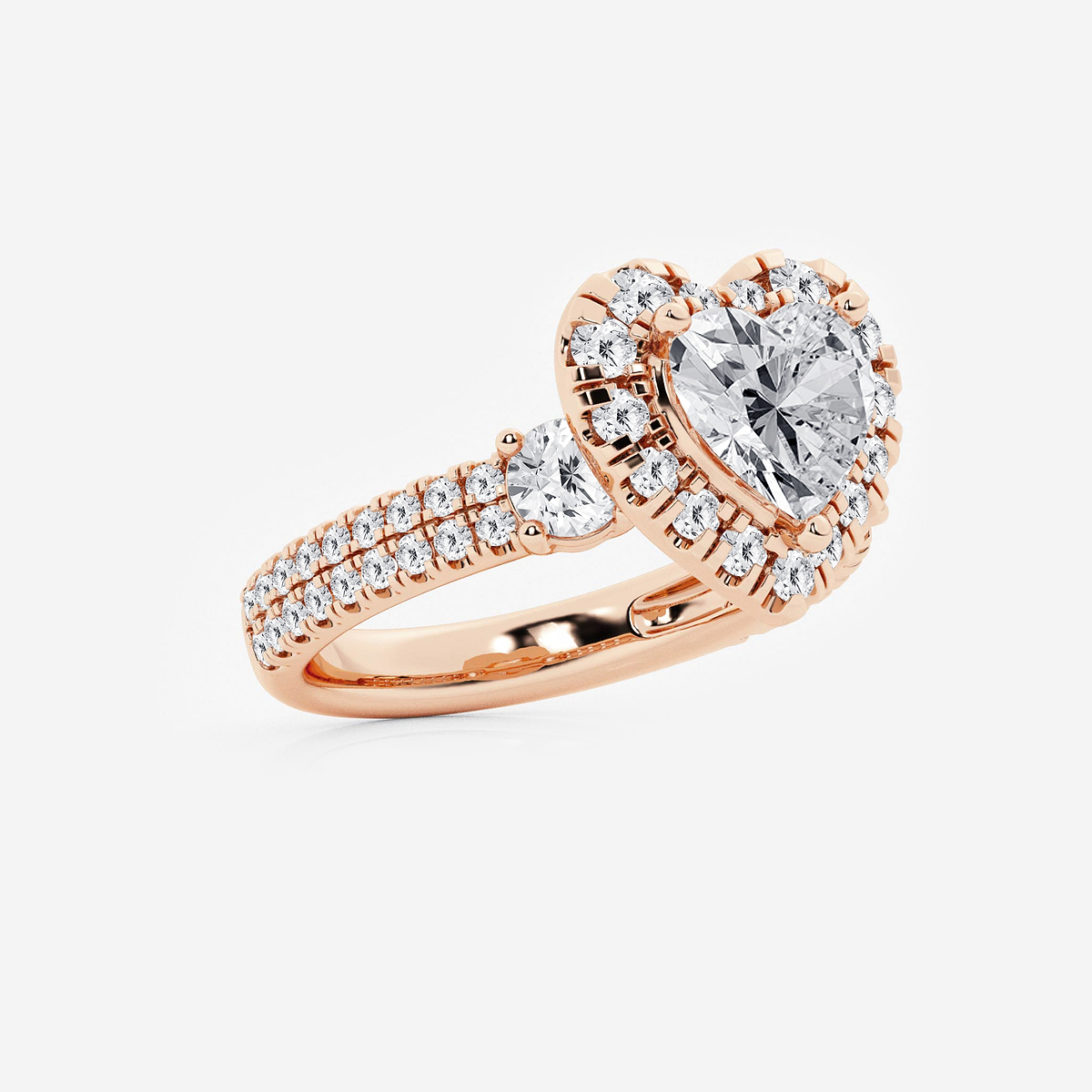 Additional Image 1 for  3 1/4 ctw Heart Lab Grown Diamond Double Row Side Stones Halo Engagement Ring