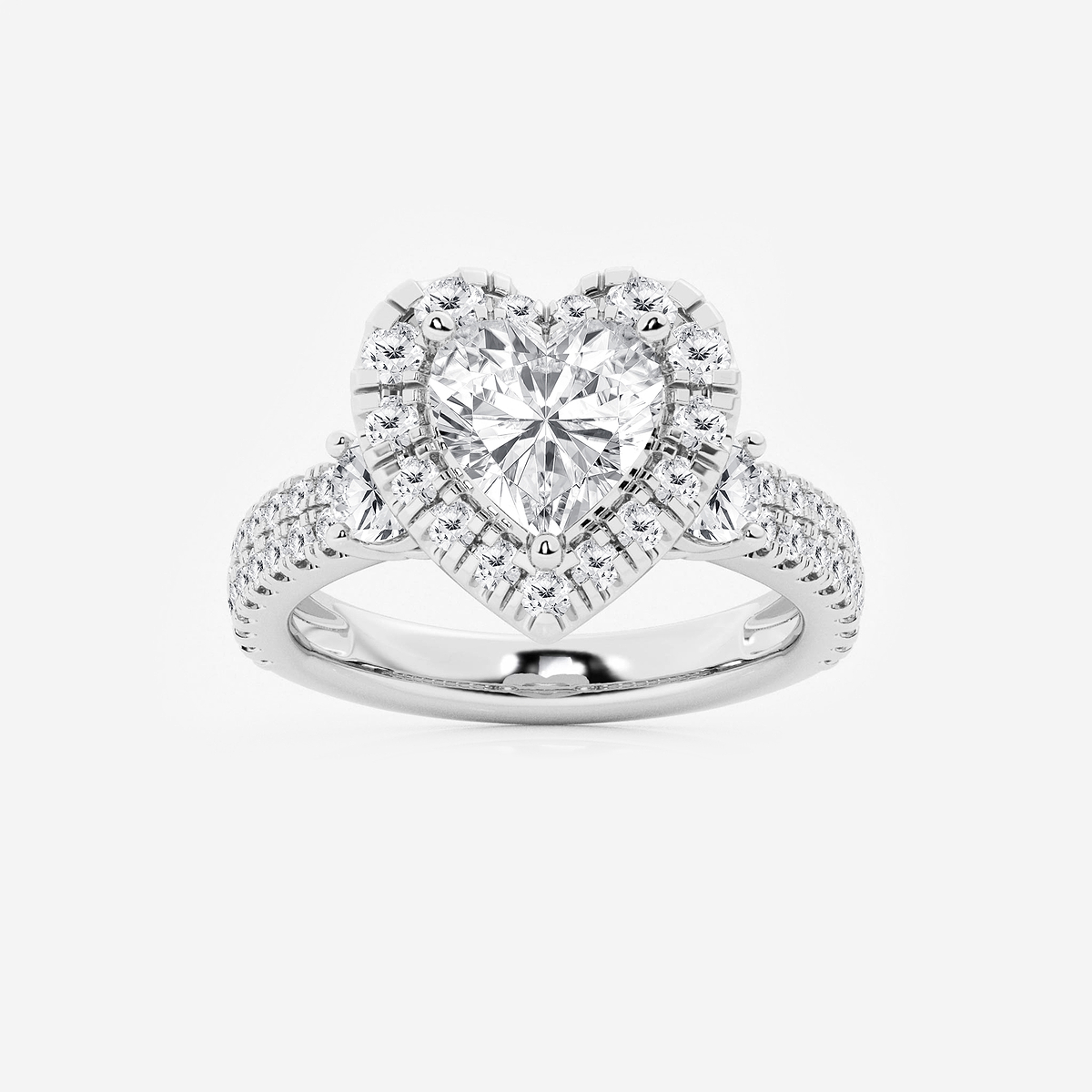 3 1/4 ctw Heart Lab Grown Diamond Double Row Side Stones Halo Engagement Ring 14K White Gold, FG, VS2+