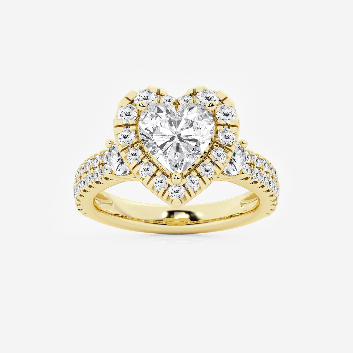 3 1/4 ctw Heart Lab Grown Diamond Double Row Side Stones Halo Engagement Ring