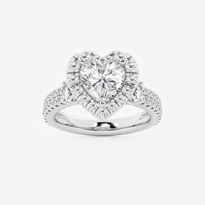 Double Row Side Stones Heart Halo Engagement Ring