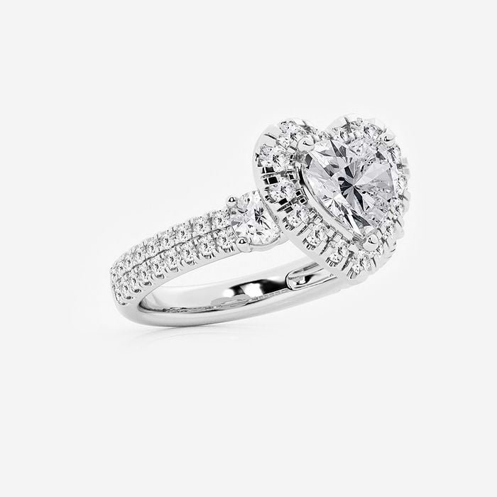 Double Row Side Stones Heart Halo Engagement Ring